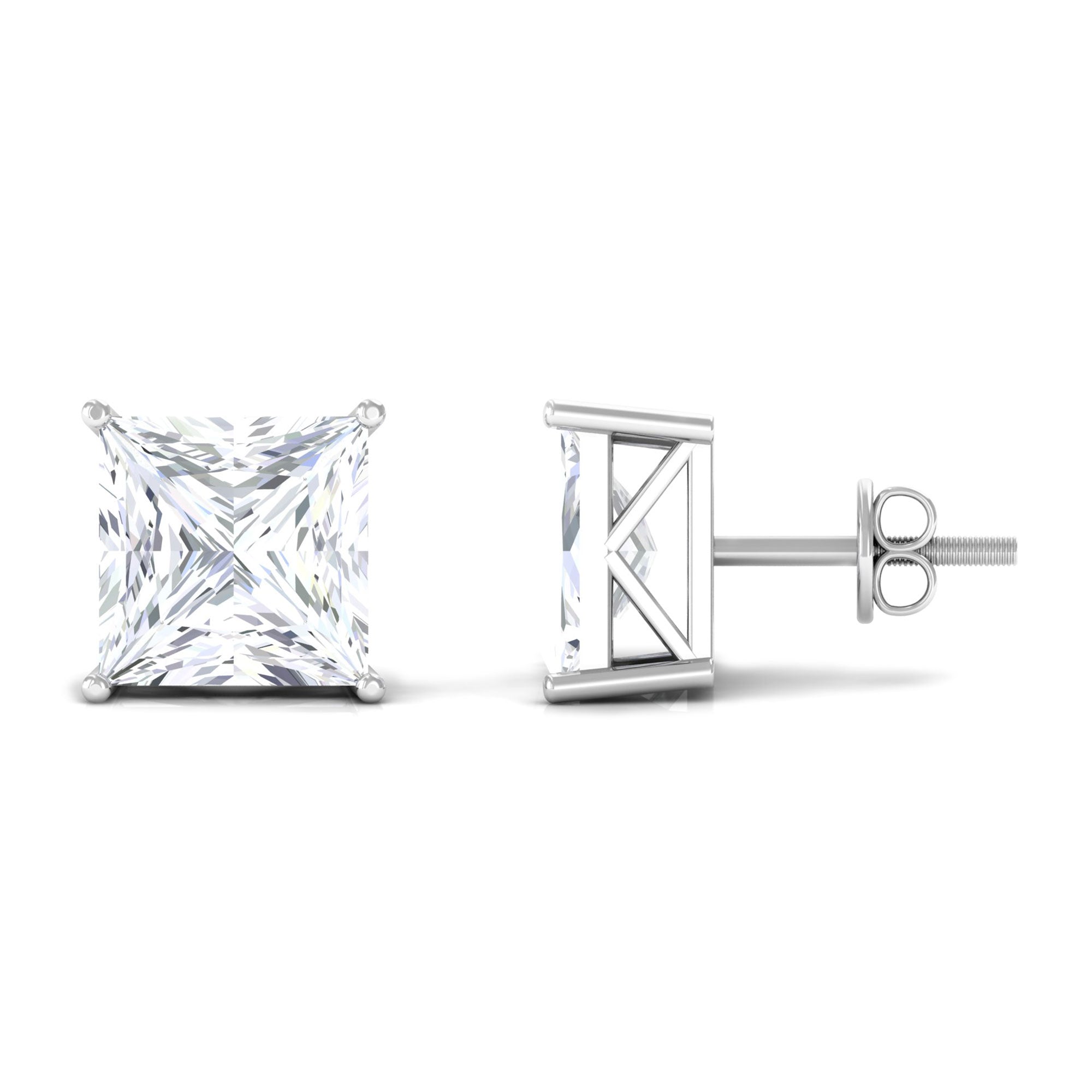 7 MM Princess Cut Solitaire Moissanite Stud Earrings Moissanite - ( D-VS1 ) - Color and Clarity - Rosec Jewels