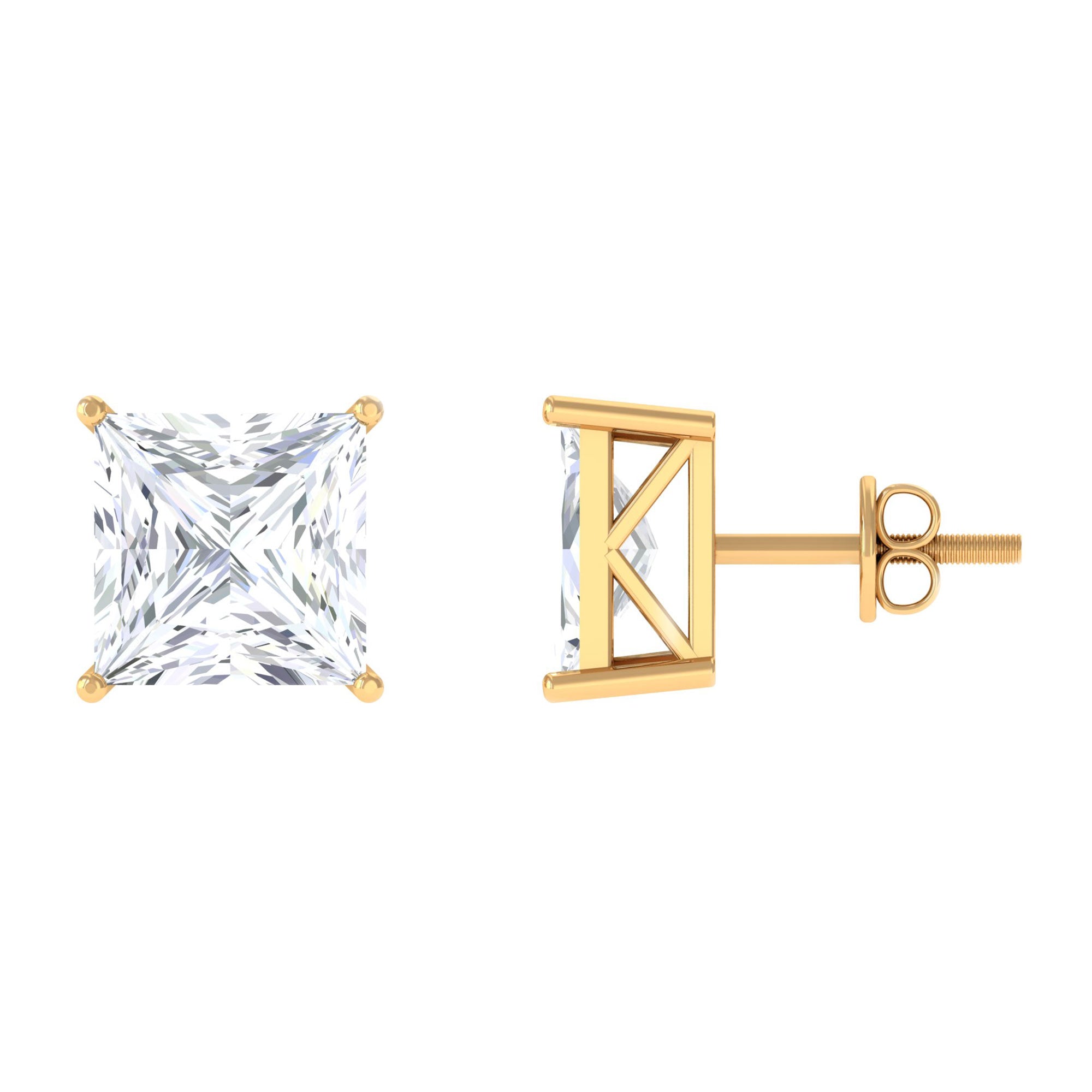 7 MM Princess Cut Solitaire Moissanite Stud Earrings Moissanite - ( D-VS1 ) - Color and Clarity - Rosec Jewels