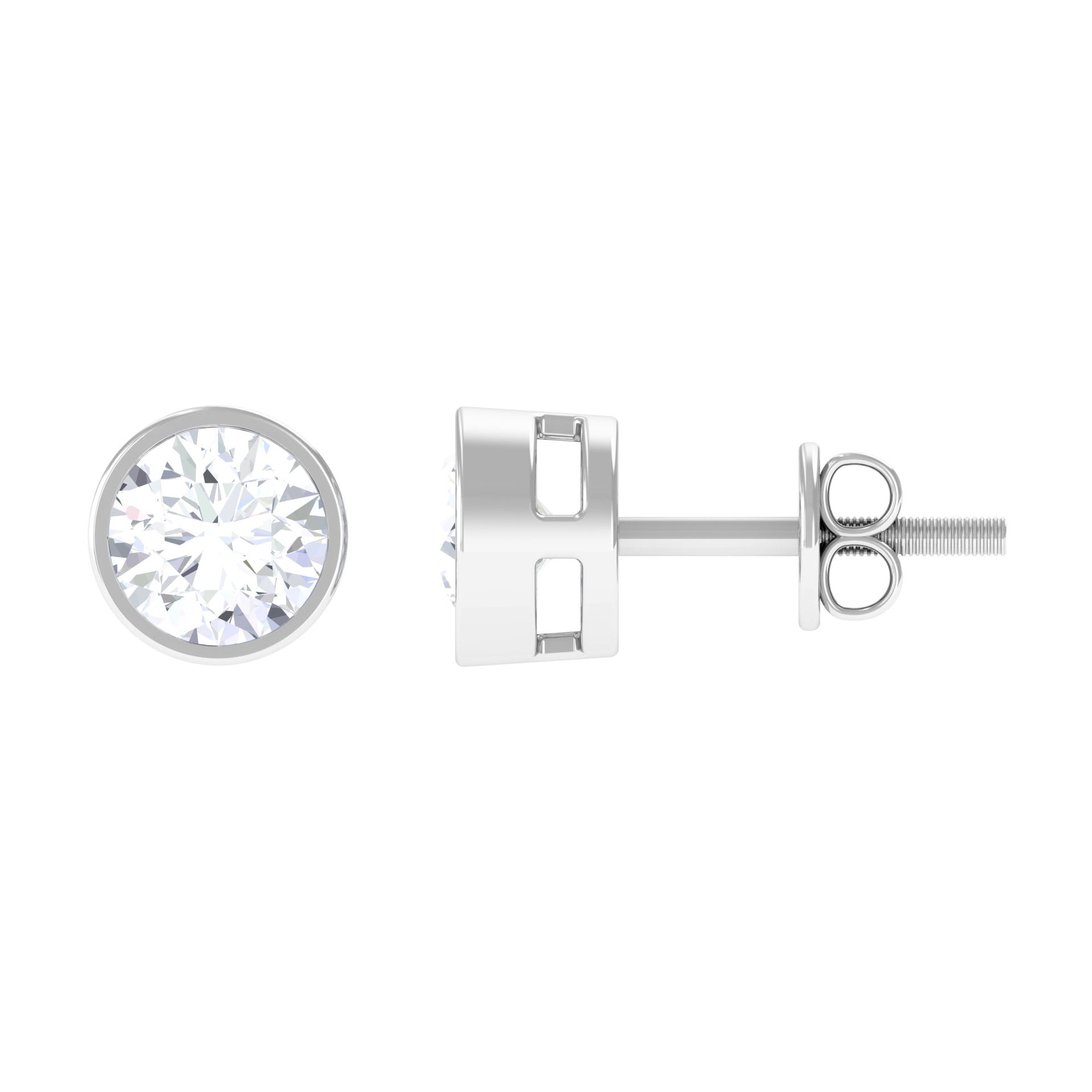 Round Moissanite Solitaire Stud Earrings in Bezel Setting Moissanite - ( D-VS1 ) - Color and Clarity - Rosec Jewels