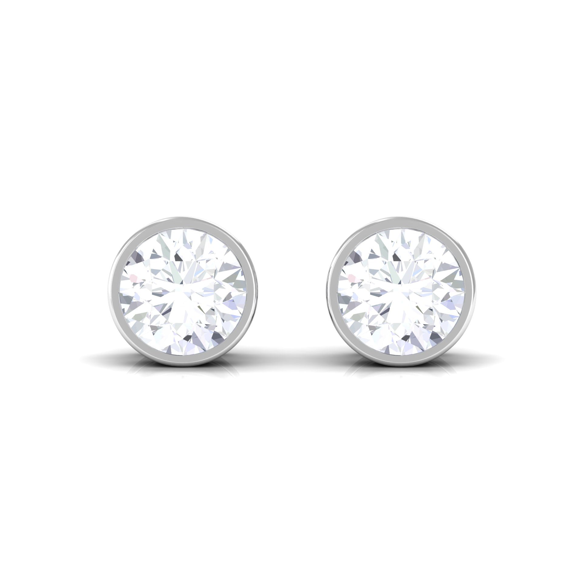 Round Moissanite Solitaire Stud Earrings in Bezel Setting Moissanite - ( D-VS1 ) - Color and Clarity - Rosec Jewels