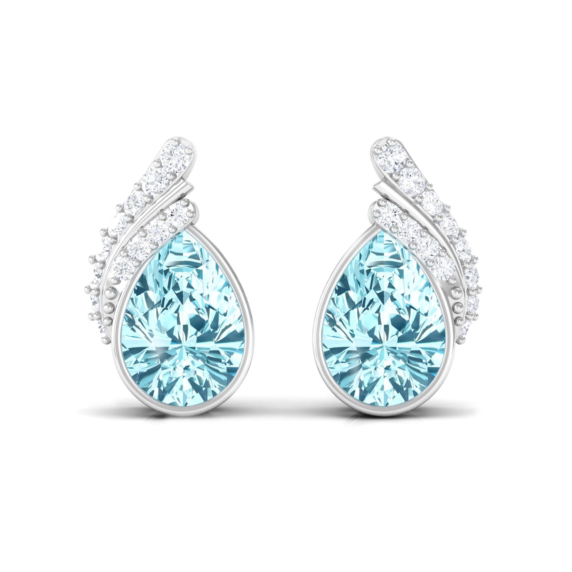 1/2 CT Designer Aquamarine Solitaire Stud Earrings with Diamond Aquamarine - ( AAA ) - Quality - Rosec Jewels