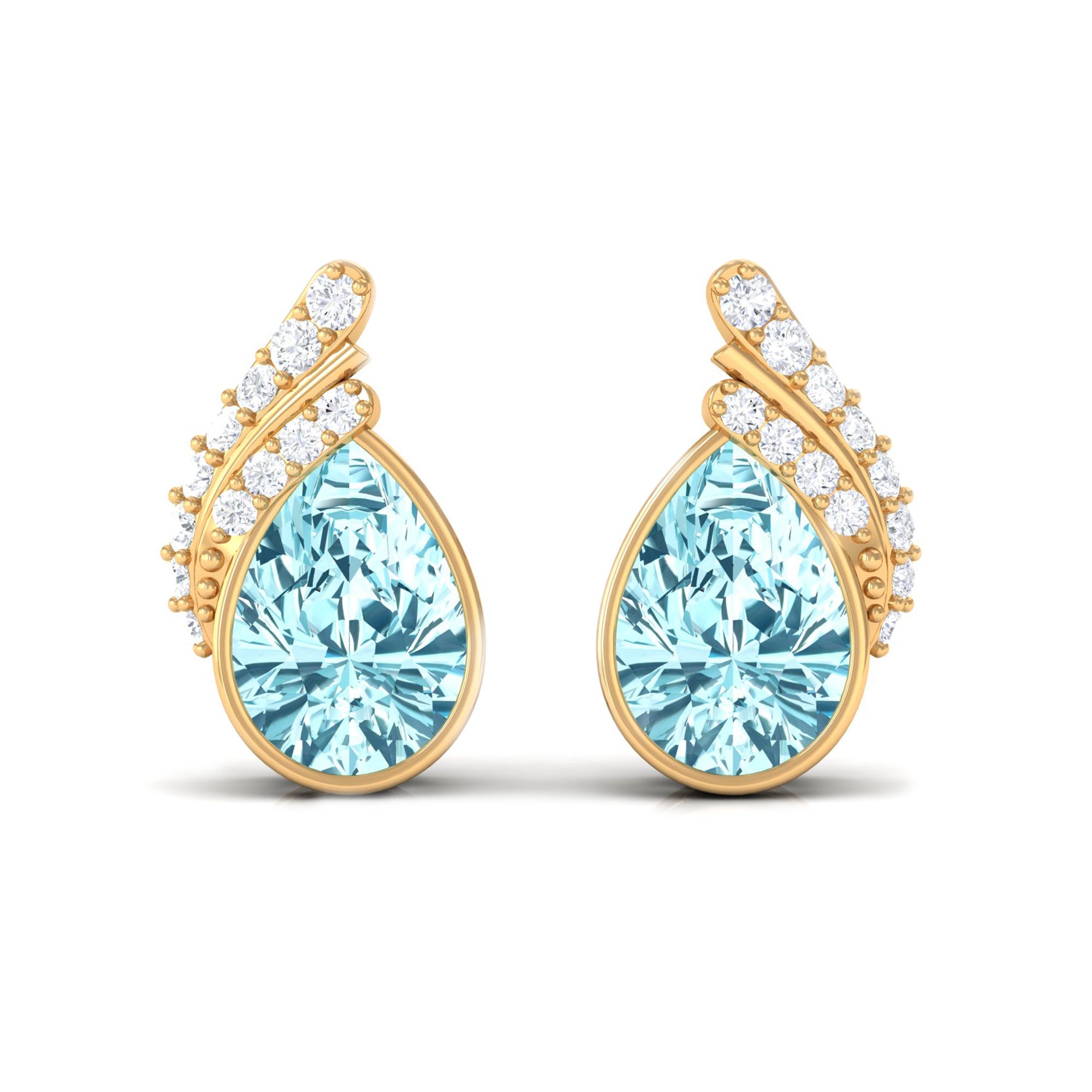 1/2 CT Designer Aquamarine Solitaire Stud Earrings with Diamond Aquamarine - ( AAA ) - Quality - Rosec Jewels