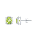 August Birthstone Elegant Round Shape Peridot Stud Earrings with Diamond Halo Peridot - ( AAA ) - Quality - Rosec Jewels