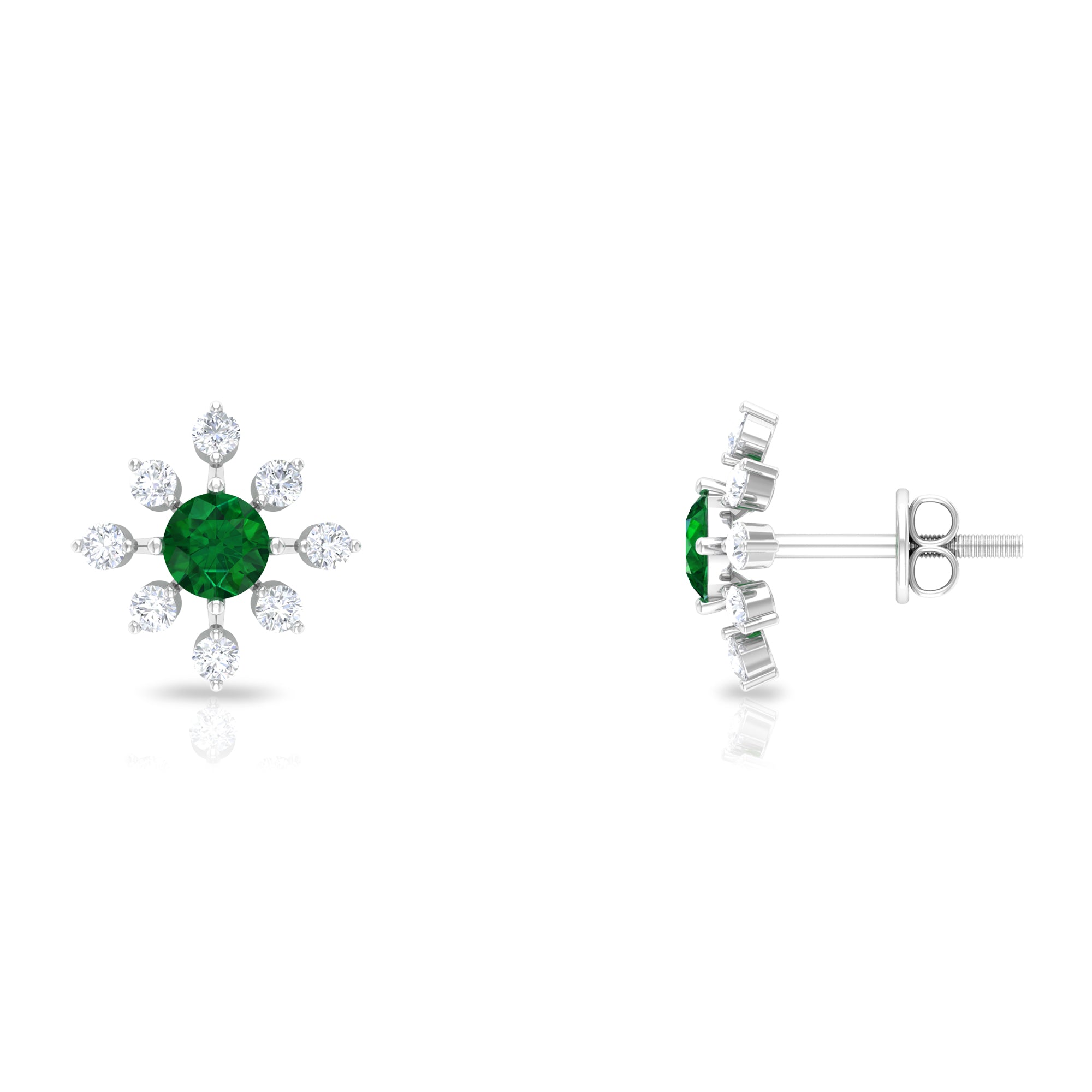 Certified Emerald and Diamond Contemporary Flower Stud Earrings Emerald - ( AAA ) - Quality - Rosec Jewels