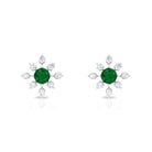 Certified Emerald and Diamond Contemporary Flower Stud Earrings Emerald - ( AAA ) - Quality - Rosec Jewels