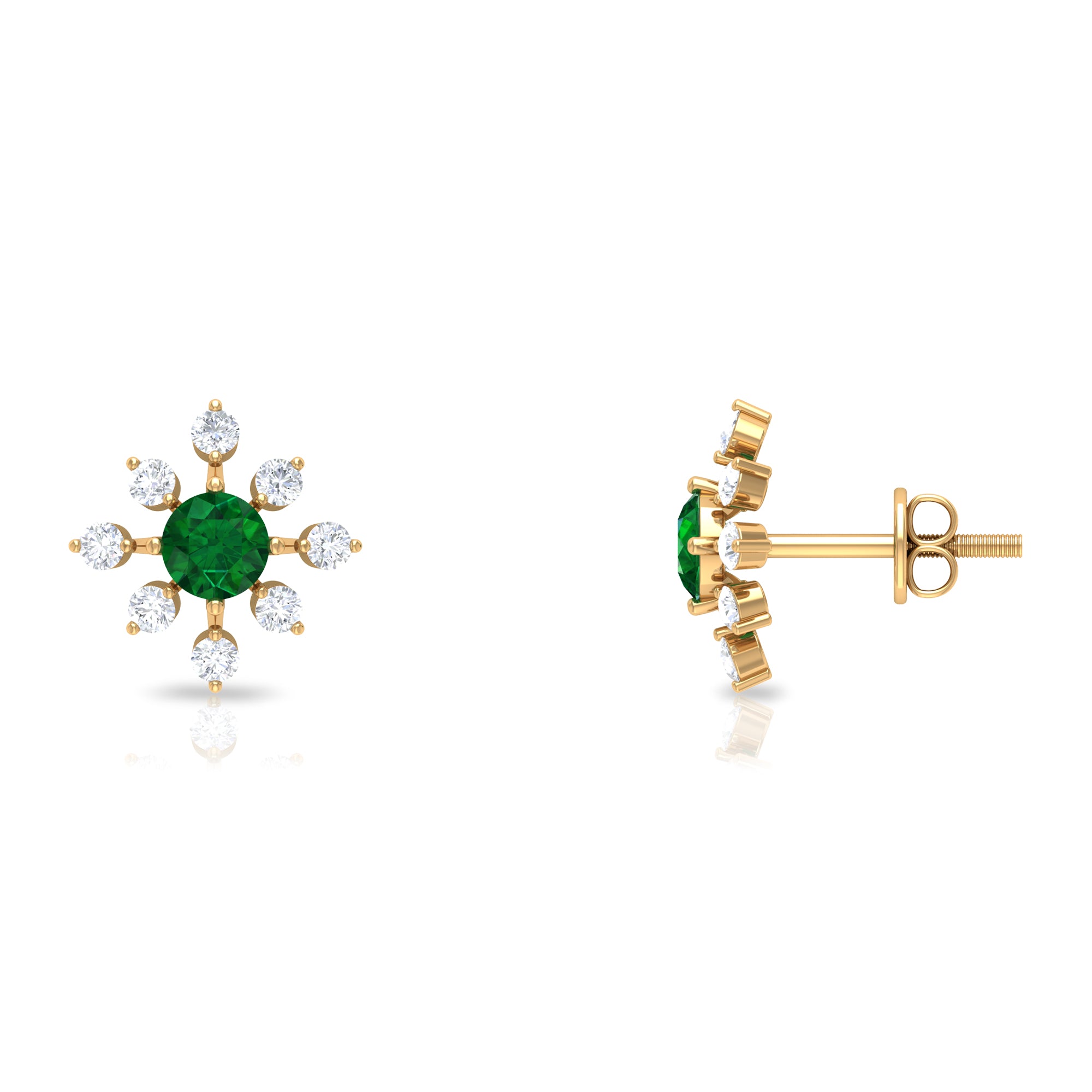 Certified Emerald and Diamond Contemporary Flower Stud Earrings Emerald - ( AAA ) - Quality - Rosec Jewels