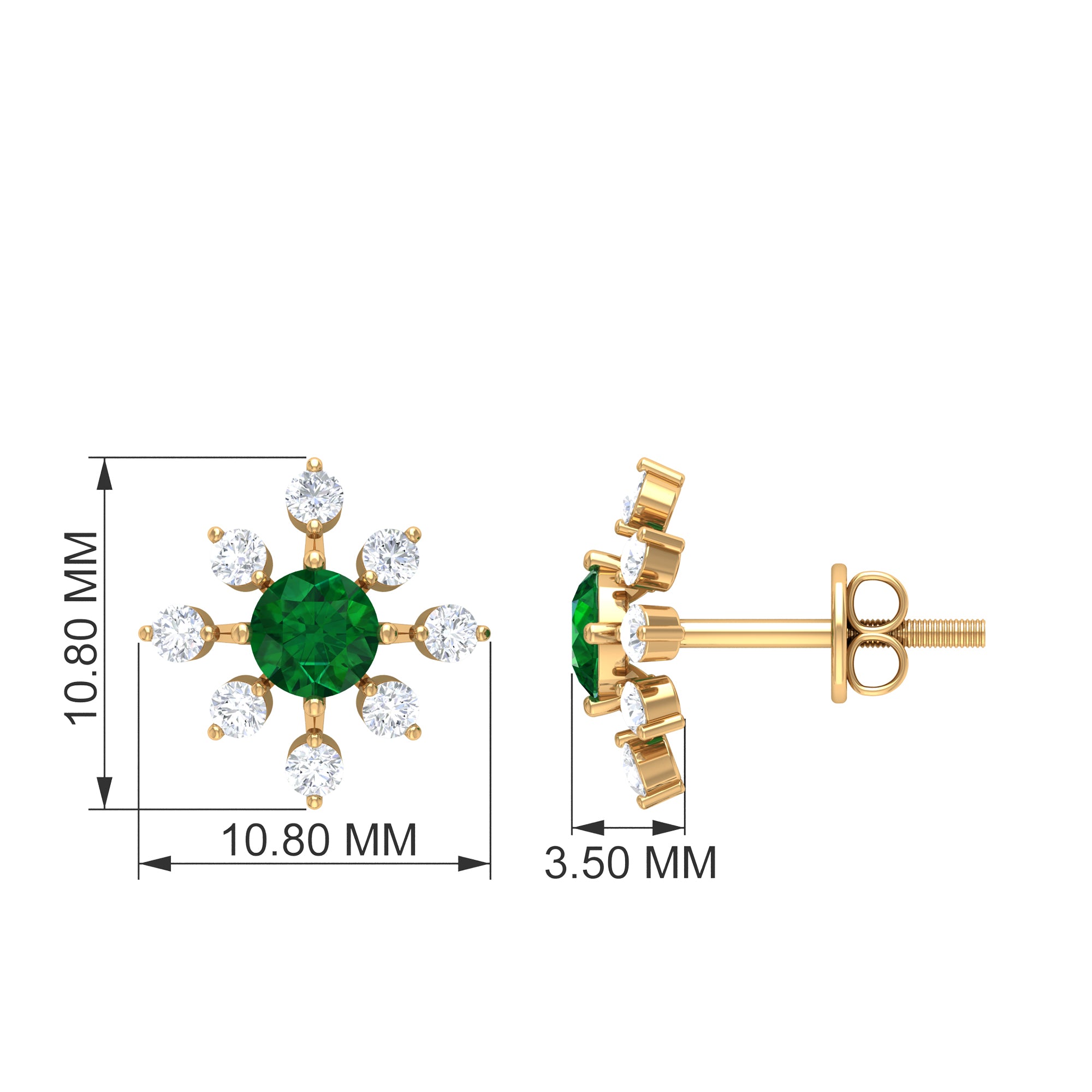 Certified Emerald and Diamond Contemporary Flower Stud Earrings Emerald - ( AAA ) - Quality - Rosec Jewels