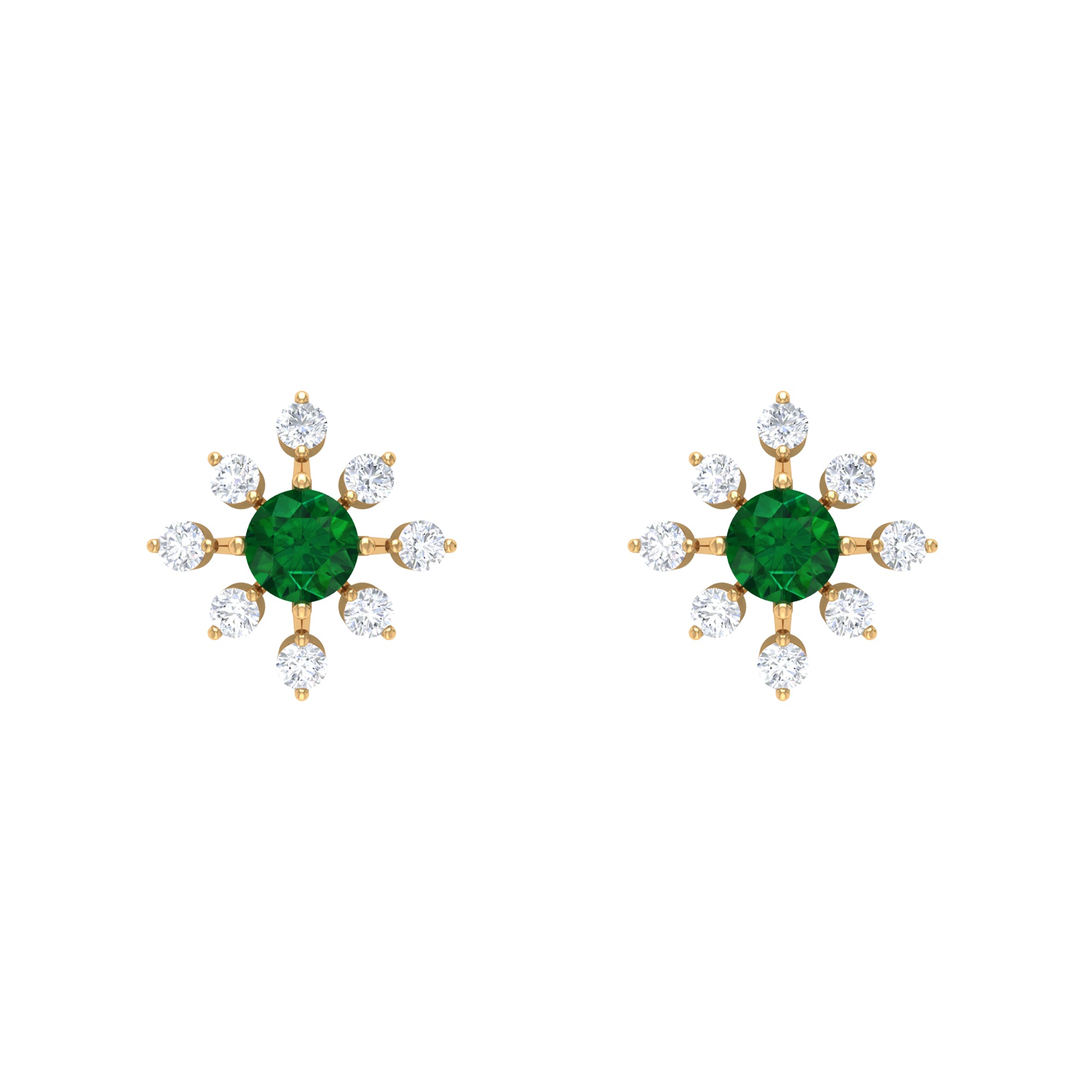 Certified Emerald and Diamond Contemporary Flower Stud Earrings Emerald - ( AAA ) - Quality - Rosec Jewels