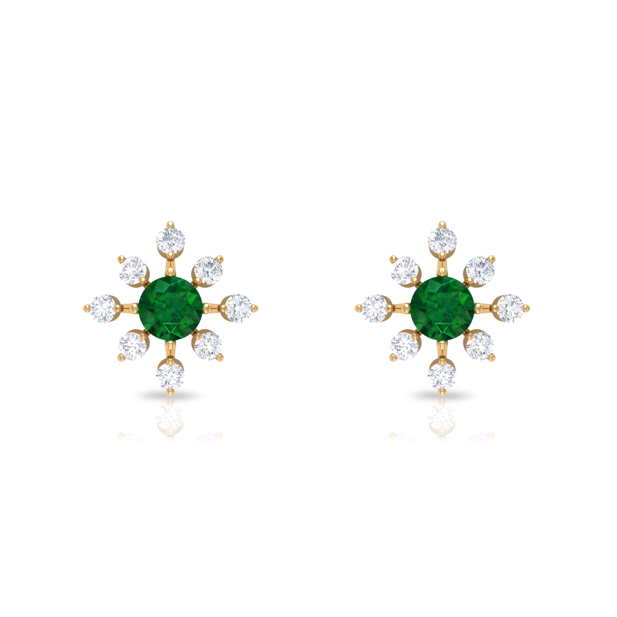 Certified Emerald and Diamond Contemporary Flower Stud Earrings Emerald - ( AAA ) - Quality - Rosec Jewels