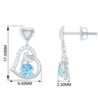 Round Aquamarine and Diamond Accent Heart Drop Earring Aquamarine - ( AAA ) - Quality - Rosec Jewels