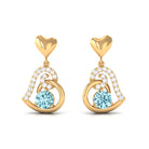 Round Aquamarine and Diamond Accent Heart Drop Earring Aquamarine - ( AAA ) - Quality - Rosec Jewels