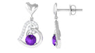 Round Amethyst Heart Drop Earring with Diamond Accent Amethyst - ( AAA ) - Quality - Rosec Jewels