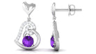 Round Amethyst Heart Drop Earring with Diamond Accent Amethyst - ( AAA ) - Quality - Rosec Jewels