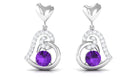 Round Amethyst Heart Drop Earring with Diamond Accent Amethyst - ( AAA ) - Quality - Rosec Jewels