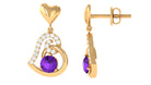 Round Amethyst Heart Drop Earring with Diamond Accent Amethyst - ( AAA ) - Quality - Rosec Jewels