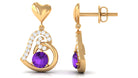 Round Amethyst Heart Drop Earring with Diamond Accent Amethyst - ( AAA ) - Quality - Rosec Jewels