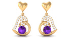 Round Amethyst Heart Drop Earring with Diamond Accent Amethyst - ( AAA ) - Quality - Rosec Jewels