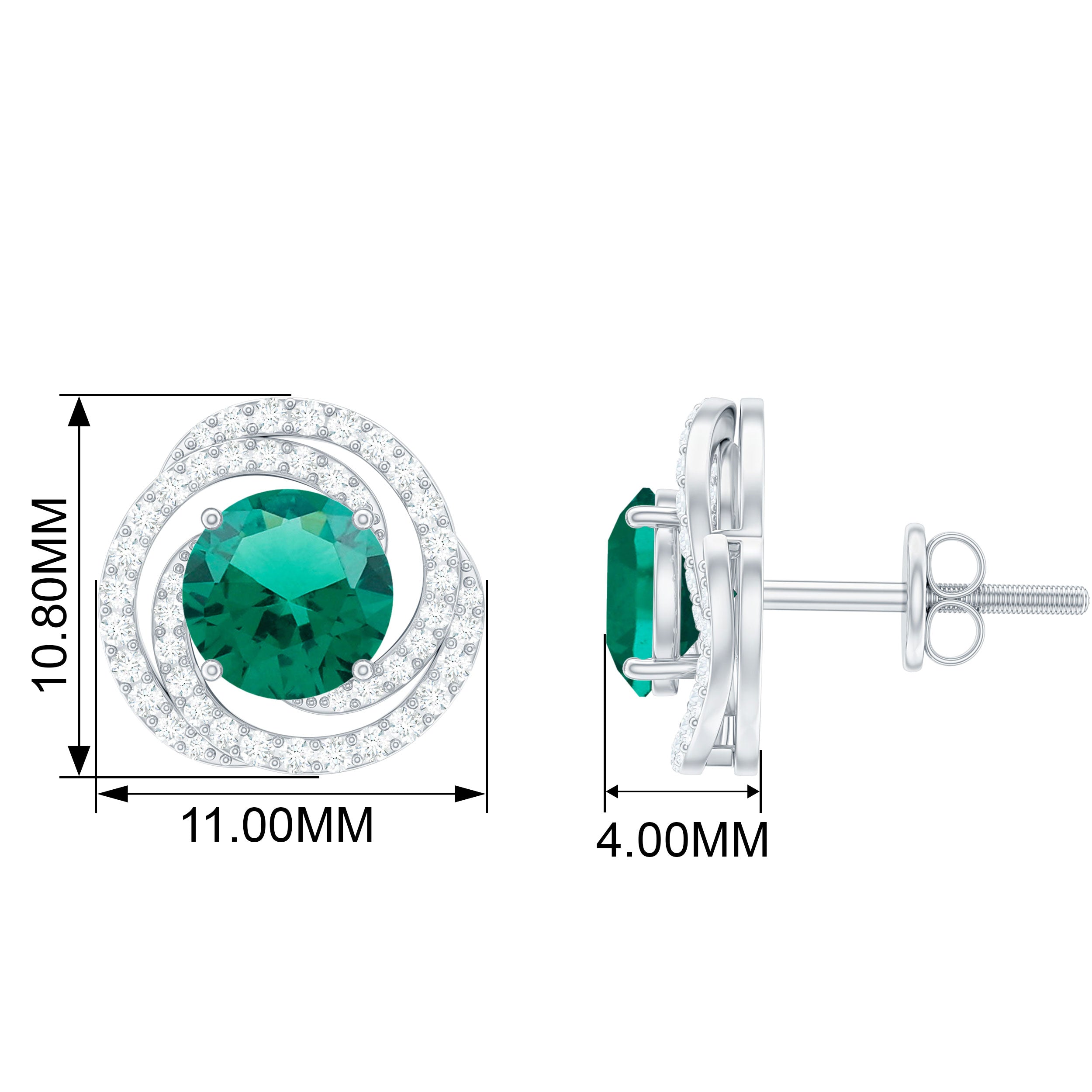 Created Emerald Swirl Stud Earrings with Diamond Lab Created Emerald - ( AAAA ) - Quality - Rosec Jewels