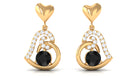 Round Created Black Diamond Heart Drop Earrings with Diamond Lab Created Black Diamond - ( AAAA ) - Quality - Rosec Jewels