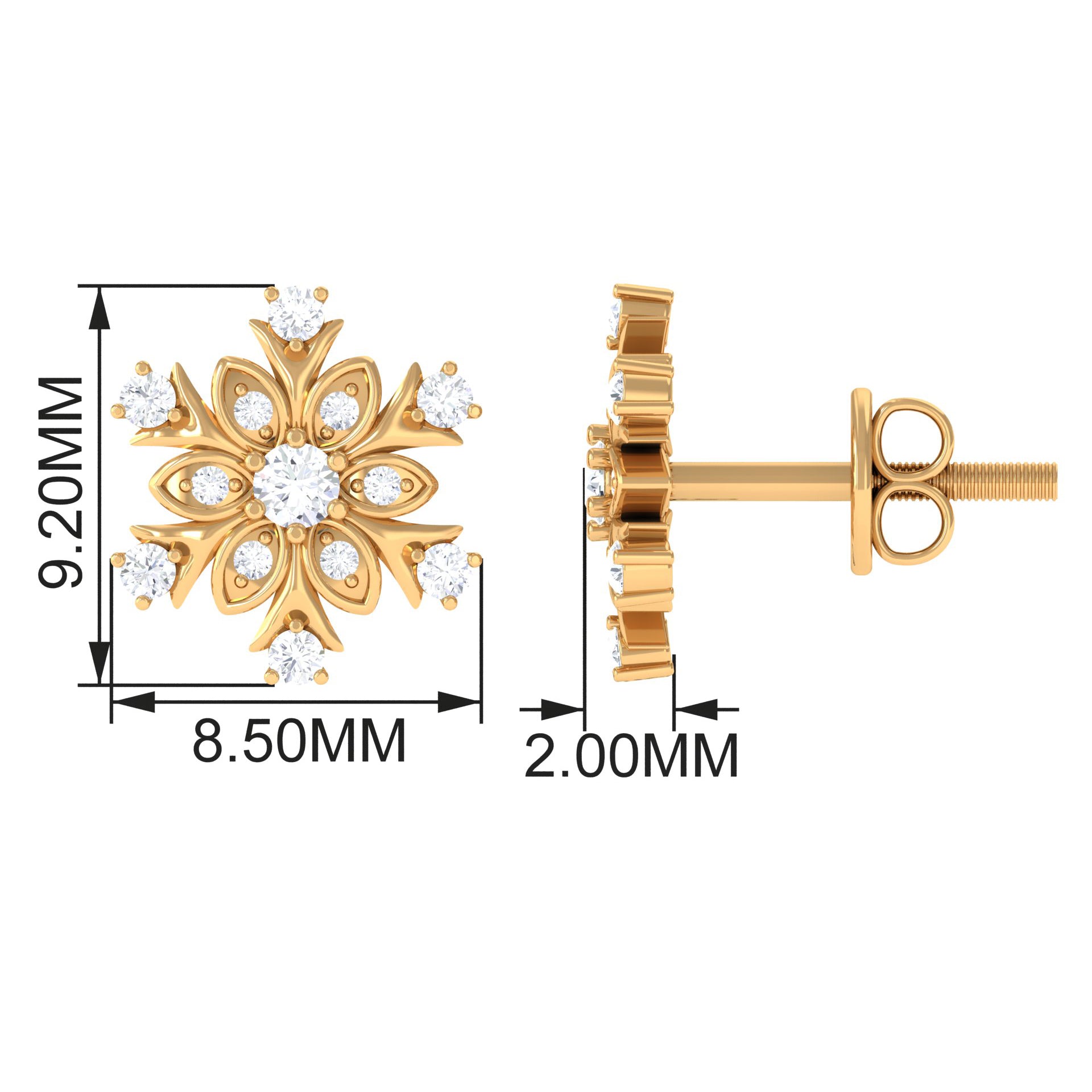 1/4 CT Certified Zircon Statement Snowflake Stud Earrings Zircon - ( AAAA ) - Quality - Rosec Jewels