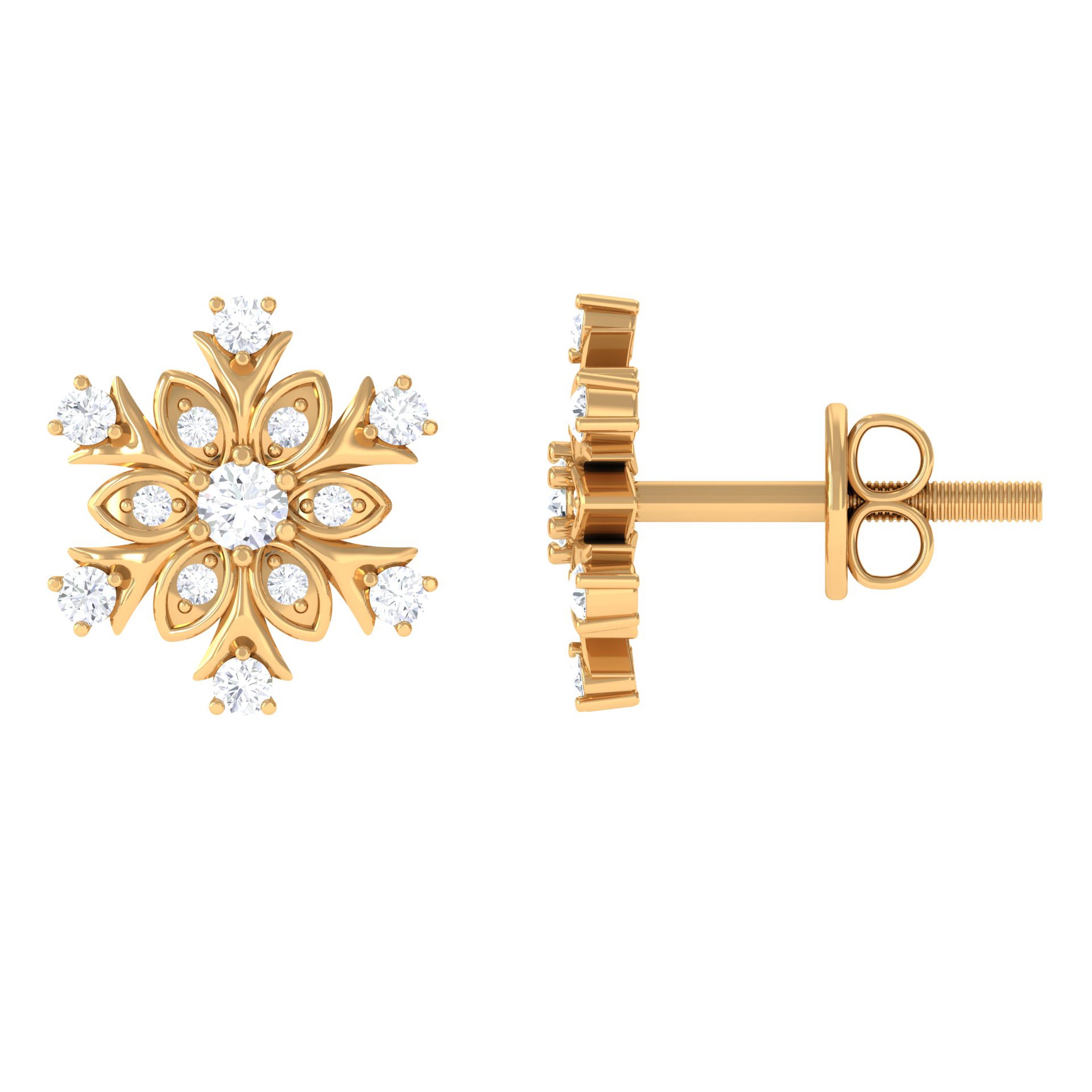 1/4 CT Certified Zircon Statement Snowflake Stud Earrings Zircon - ( AAAA ) - Quality - Rosec Jewels