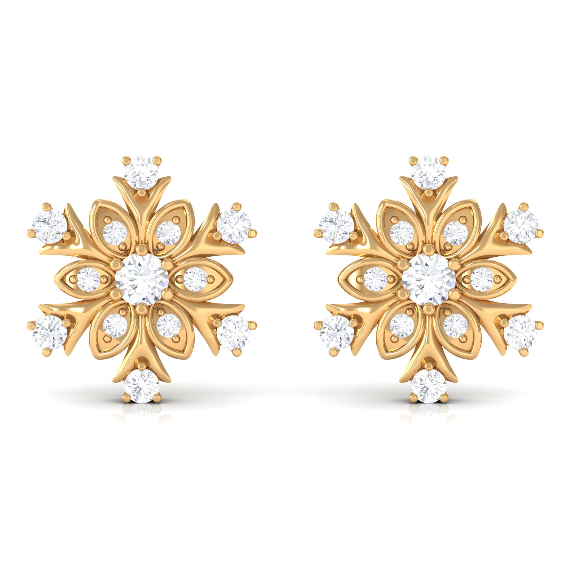 1/4 CT Certified Zircon Statement Snowflake Stud Earrings Zircon - ( AAAA ) - Quality - Rosec Jewels