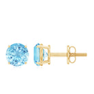 1 CT Claw Set Solitaire Aquamarine Round Stud Earrings Aquamarine - ( AAA ) - Quality - Rosec Jewels