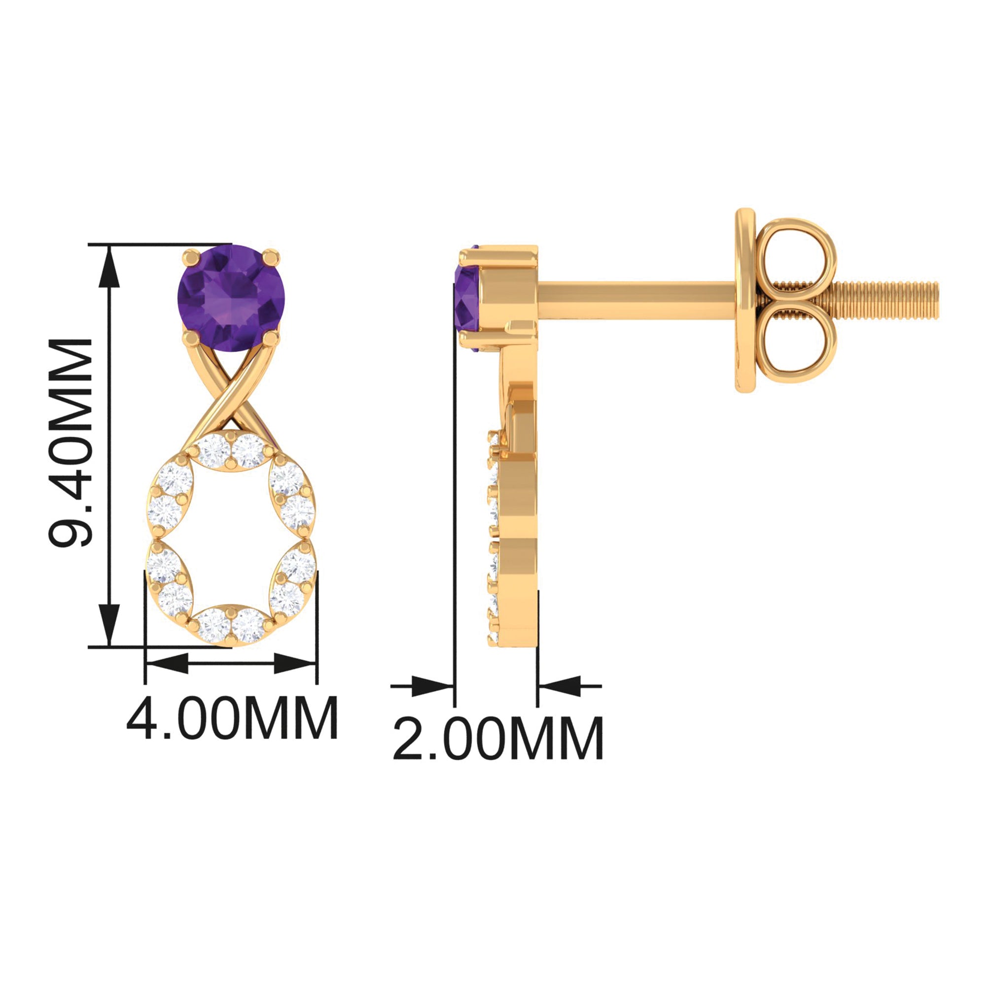 Real Amethyst and Diamond Infinity Drop Earrings Amethyst - ( AAA ) - Quality - Rosec Jewels