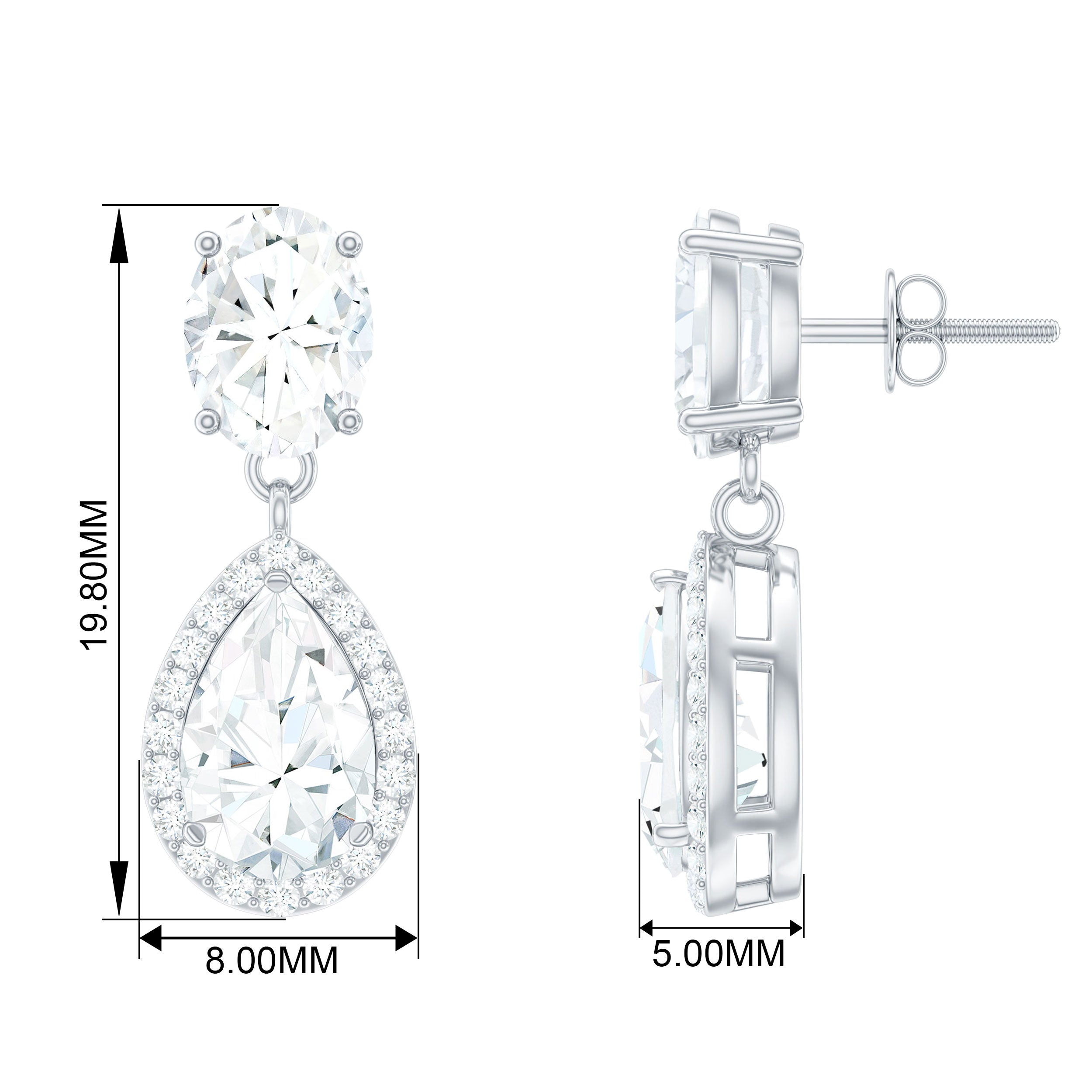 Certified Moissanite Teardrop Dangle Earrings Moissanite - ( D-VS1 ) - Color and Clarity - Rosec Jewels