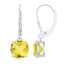 Cushion Cut Created Yellow Sapphire Solitaire Drop Earrings with Lever Back Lab Created Yellow Sapphire - ( AAAA ) - Quality - Rosec Jewels