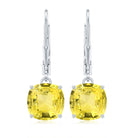 Cushion Cut Created Yellow Sapphire Solitaire Drop Earrings with Lever Back Lab Created Yellow Sapphire - ( AAAA ) - Quality - Rosec Jewels