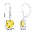 Cushion Cut Created Yellow Sapphire Solitaire Drop Earrings with Lever Back Lab Created Yellow Sapphire - ( AAAA ) - Quality - Rosec Jewels