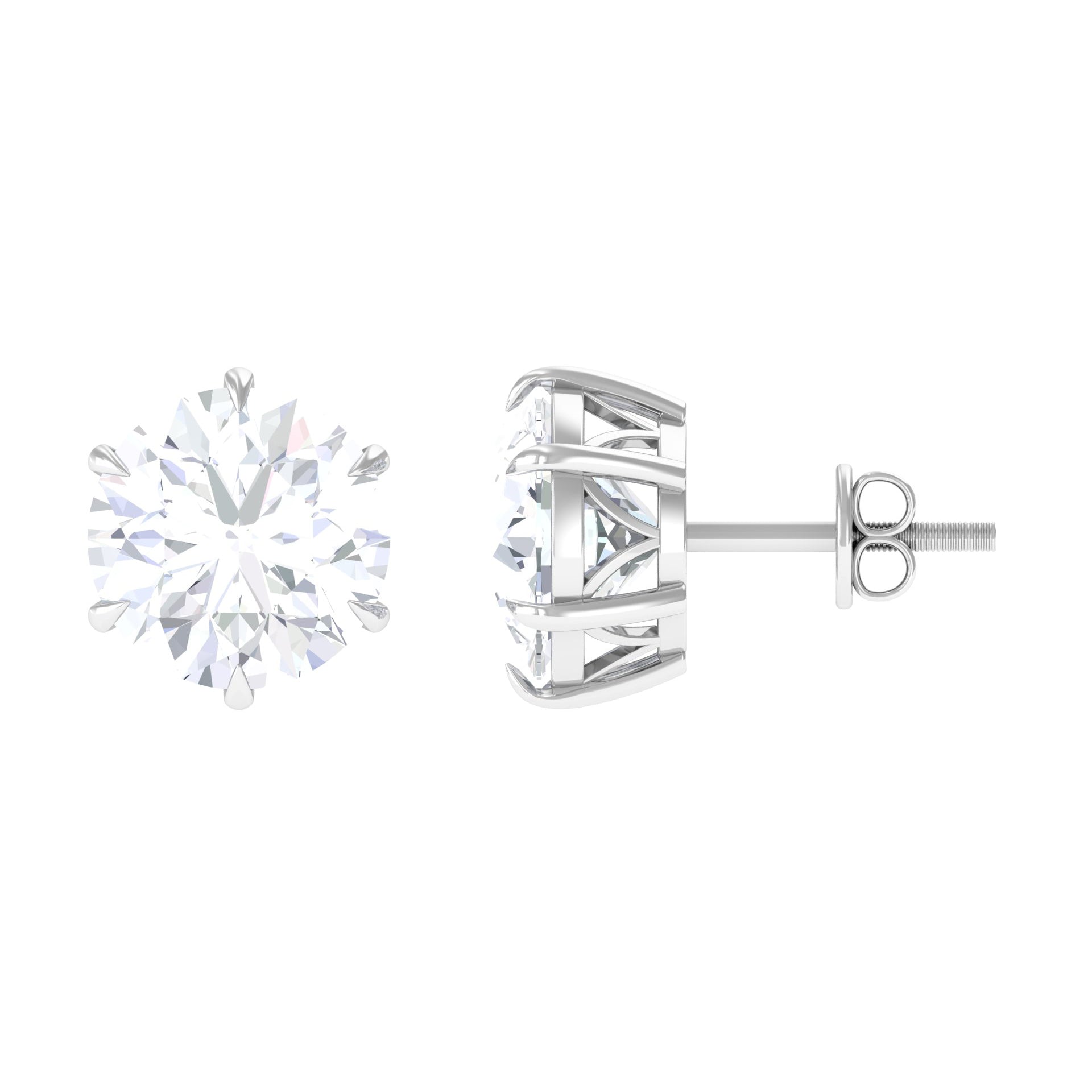 10 MM Round Moissanite Solitaire Stud Earrings in Claw Setting Moissanite - ( D-VS1 ) - Color and Clarity - Rosec Jewels