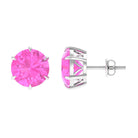 10 MM Round Created Pink Sapphire Solitaire Stud Earrings Lab Created Pink Sapphire - ( AAAA ) - Quality - Rosec Jewels