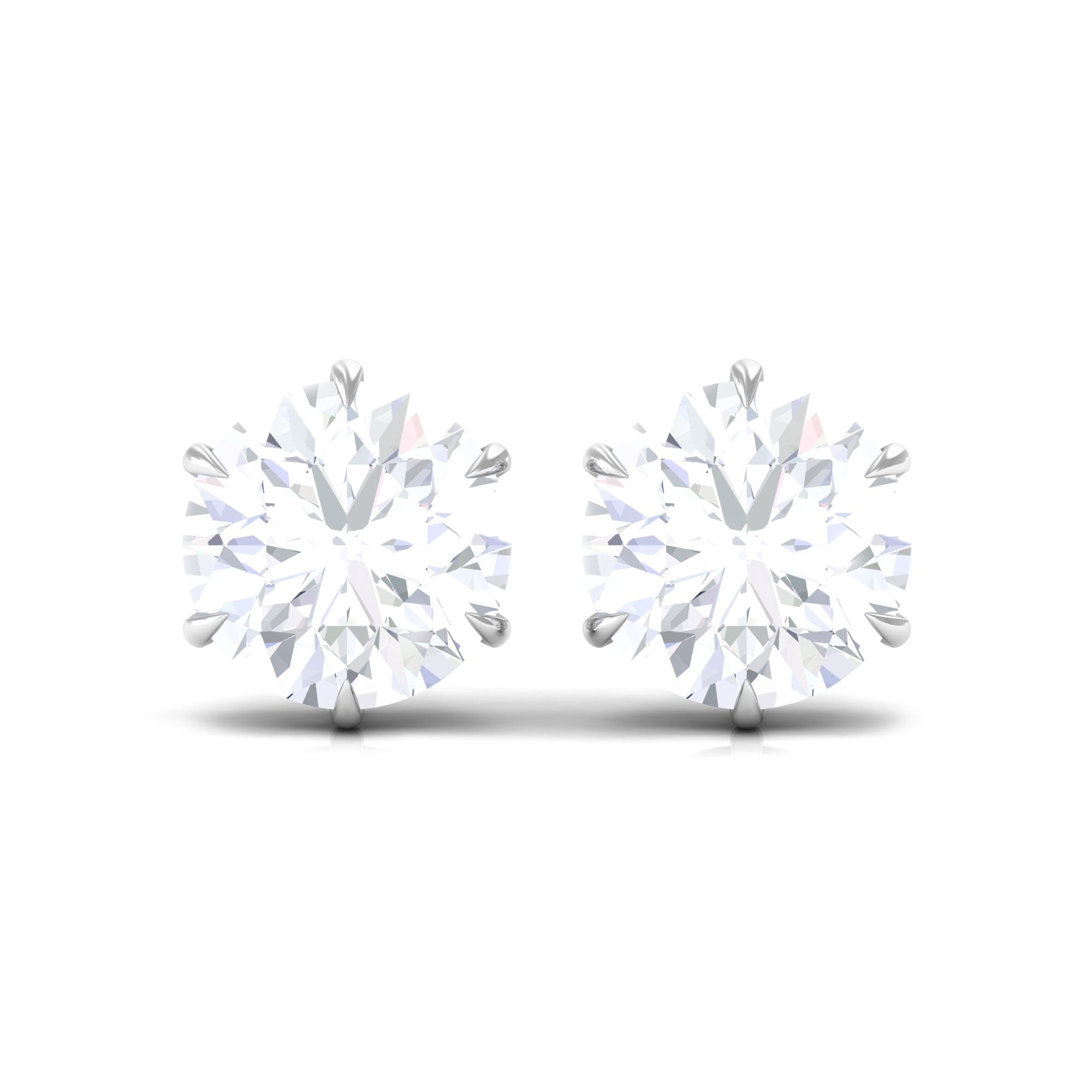 6 Claw Set Round Zircon Solitaire Stud Earrings Zircon - ( AAAA ) - Quality - Rosec Jewels