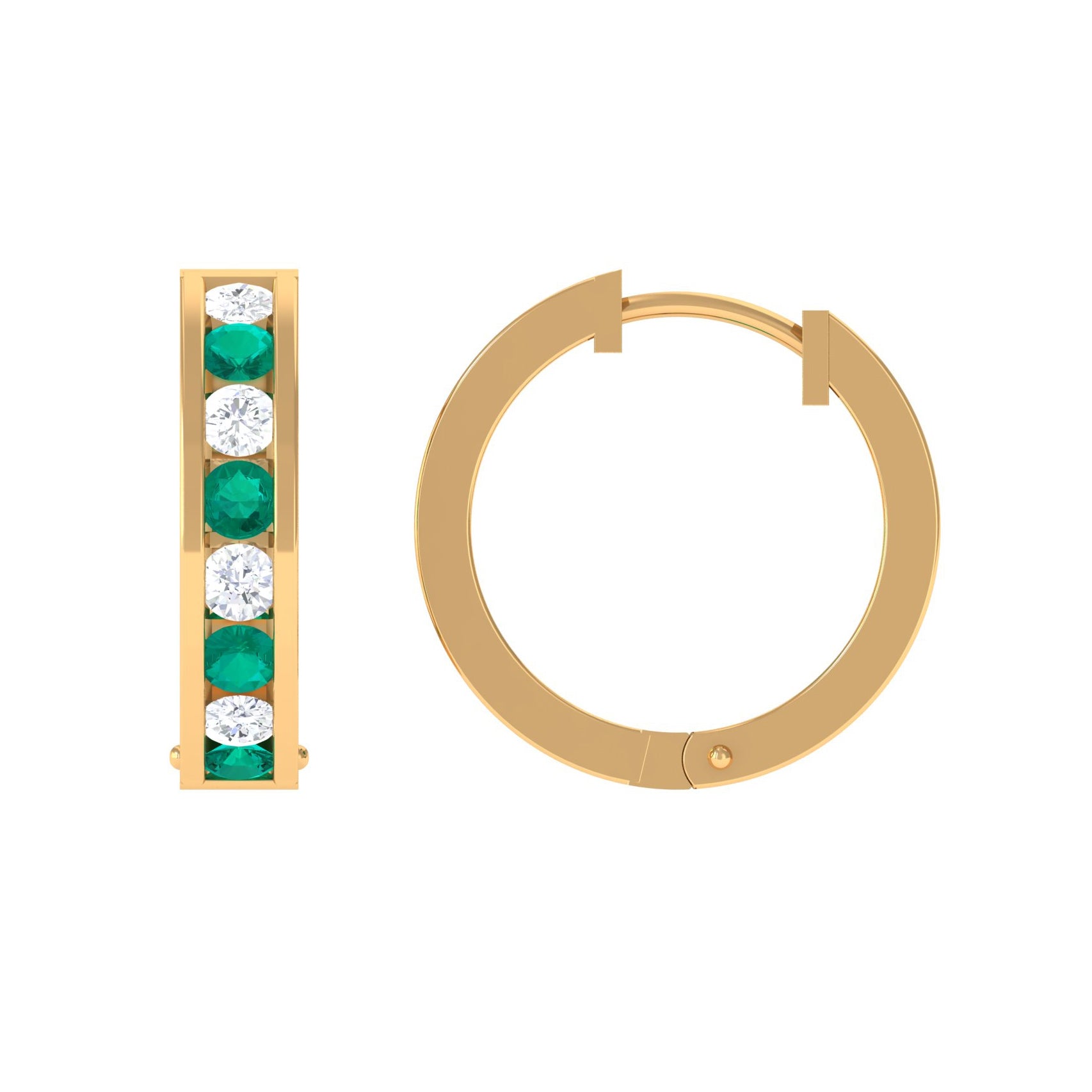 1.25 CT Minimal Emerald and Moissanite Hoop Earrings Emerald - ( AAA ) - Quality - Rosec Jewels