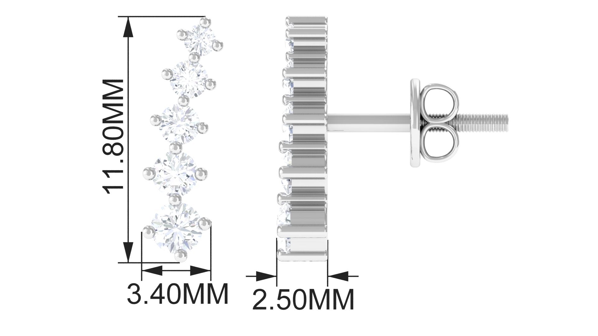 Graduated Style Diamond Climber Earrings Diamond - ( HI-SI ) - Color and Clarity - Rosec Jewels