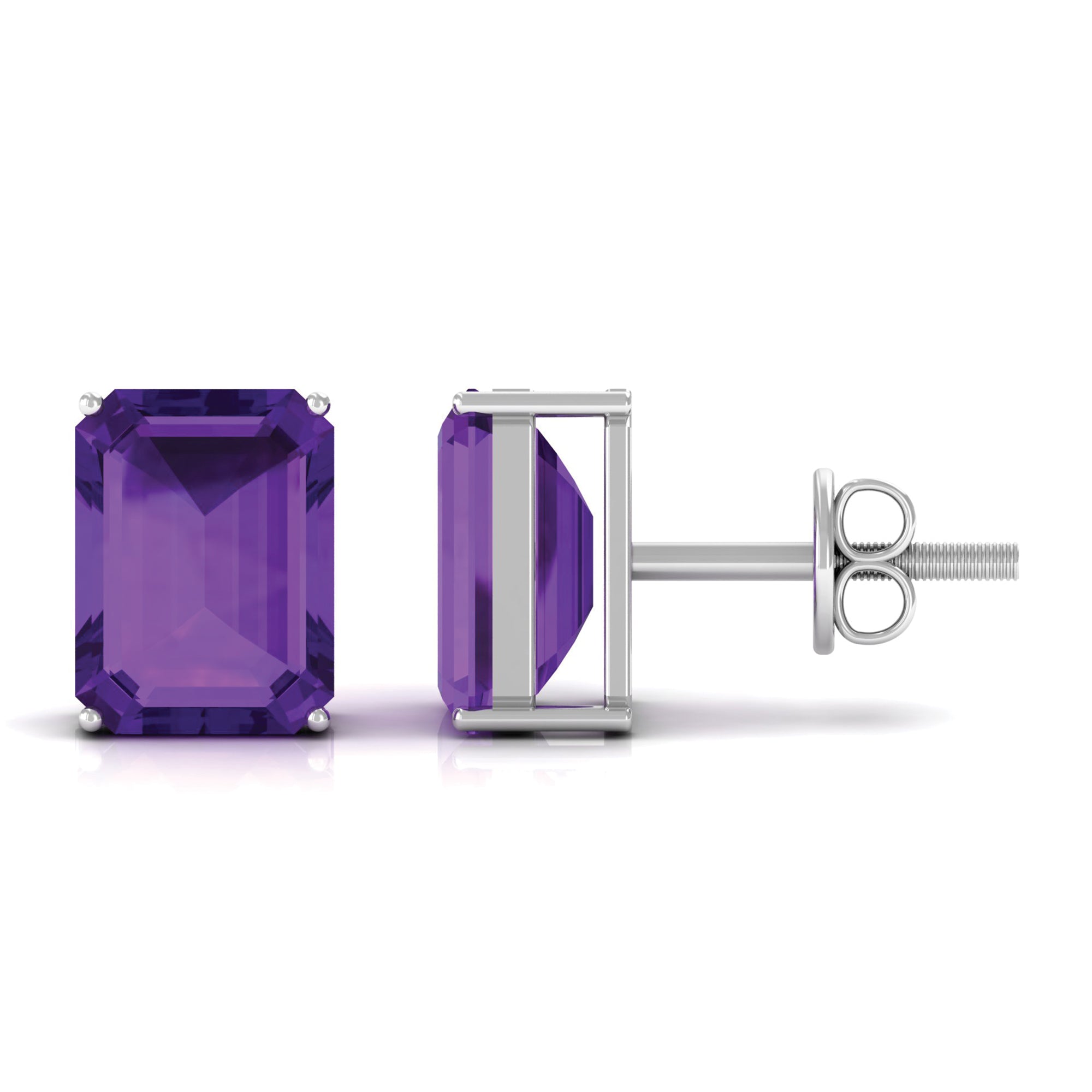 3.25 CT Octagon Cut Amethyst Solitaire Stud Earrings Amethyst - ( AAA ) - Quality - Rosec Jewels