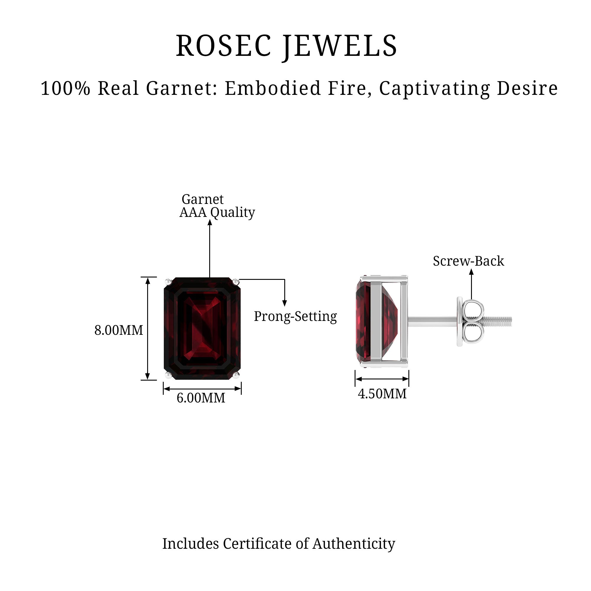 January Birthstone 3.50 CT Octagon Cut Garnet Solitaire Stud Earrings Garnet - ( AAA ) - Quality - Rosec Jewels