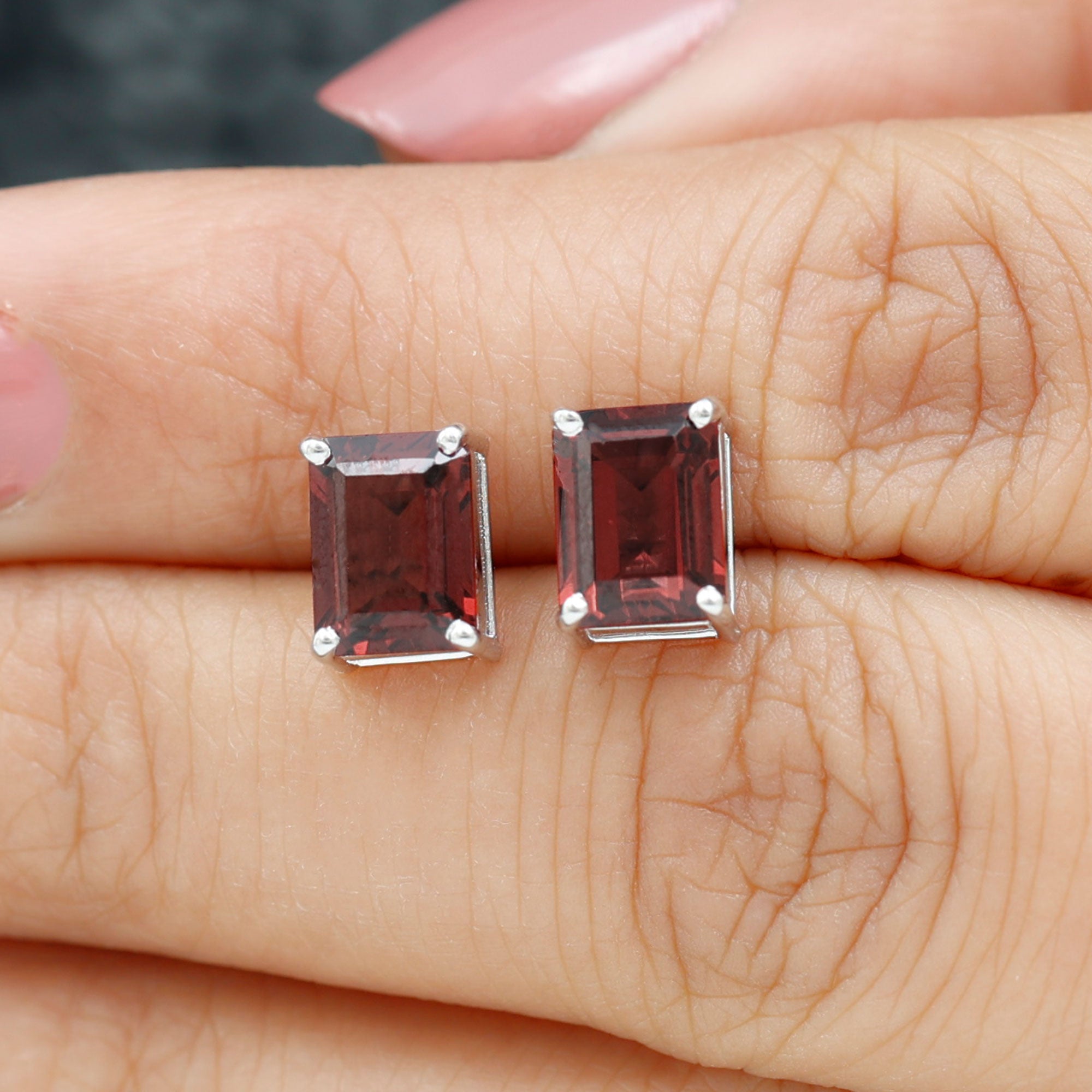 January Birthstone 3.50 CT Octagon Cut Garnet Solitaire Stud Earrings Garnet - ( AAA ) - Quality - Rosec Jewels