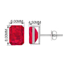 6X8 MM Emerald Cut Created Ruby Solitaire Stud Earrings Lab Created Ruby - ( AAAA ) - Quality - Rosec Jewels