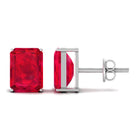 6X8 MM Emerald Cut Created Ruby Solitaire Stud Earrings Lab Created Ruby - ( AAAA ) - Quality - Rosec Jewels