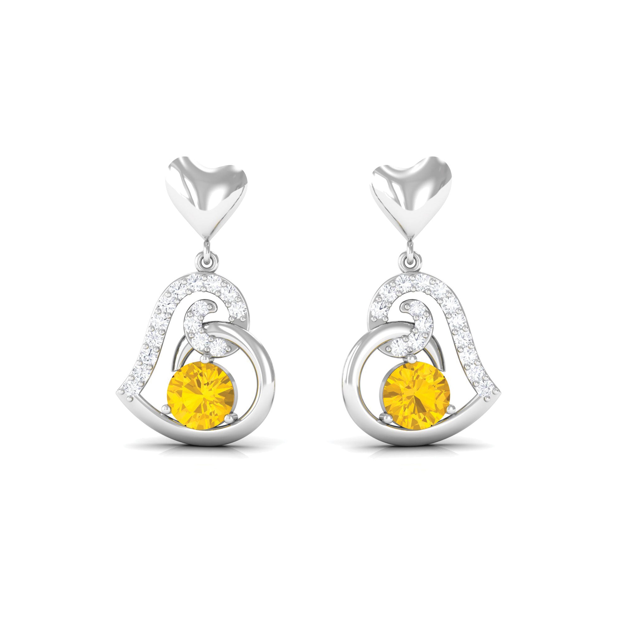 Yellow Sapphire Earrings, Yellow & White Sapphire Gemstone Earrings, 925 Silver Earrings, Irregular Shape Multi Sapphire Earrings on sale For Women