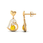 0.75 CT Yellow Sapphire and Diamond Heart Drop Earrings Yellow Sapphire - ( AAA ) - Quality - Rosec Jewels