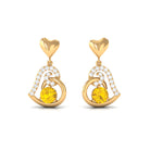 0.75 CT Yellow Sapphire and Diamond Heart Drop Earrings Yellow Sapphire - ( AAA ) - Quality - Rosec Jewels