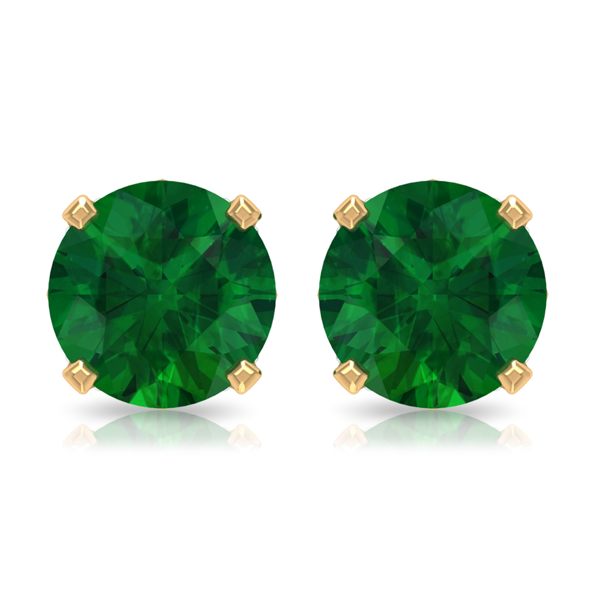 2 CT Created Emerald Solitaire Stud Earrings with Diamond Accent Lab Created Emerald - ( AAAA ) - Quality - Rosec Jewels