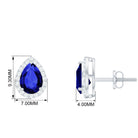 Created Blue Sapphire Teardrop Halo Stud Earrings with Diamond Lab Created Blue Sapphire - ( AAAA ) - Quality - Rosec Jewels