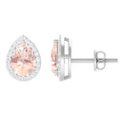 1.50 CT Morganite Teardrop Stud Earrings with Diamond Halo Morganite - ( AAA ) - Quality - Rosec Jewels