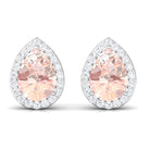 1.50 CT Morganite Teardrop Stud Earrings with Diamond Halo Morganite - ( AAA ) - Quality - Rosec Jewels