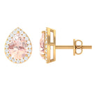 1.50 CT Morganite Teardrop Stud Earrings with Diamond Halo Morganite - ( AAA ) - Quality - Rosec Jewels